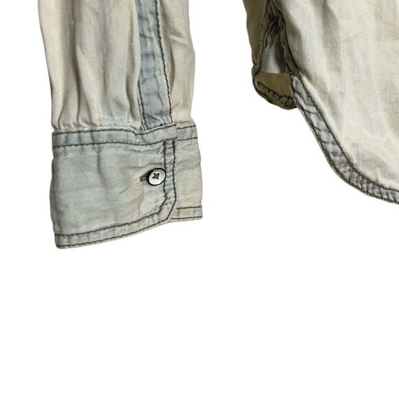 BDG Long Sleeve Faded Cotton Bleached Wash Chambray Button-up Shirt Blue Small - Picture 5 of 9